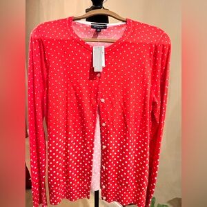 Lands' End Red Cardigan with White Dots